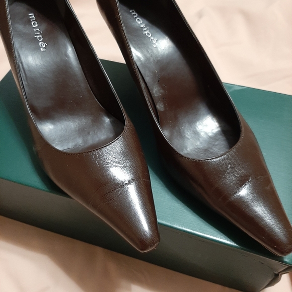 Chocolate Brown Leather Pumps 7.5 - Picture 1 of 11